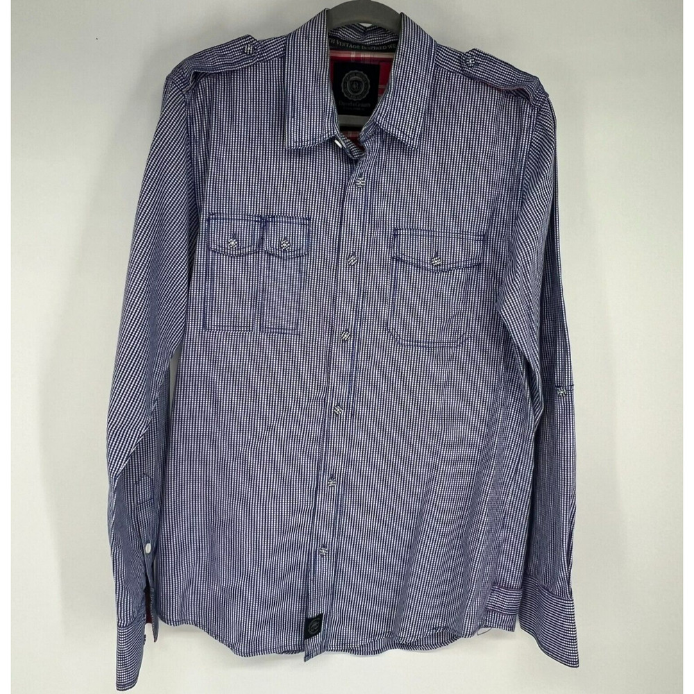 David & Goliath Button Up Shirt Mens M Blue White Check Pocket Vintage Inspired